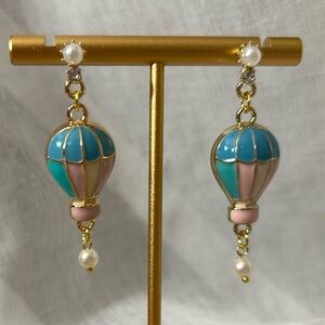 Elegant Blue and Pink Hot Air Balloon Earrings